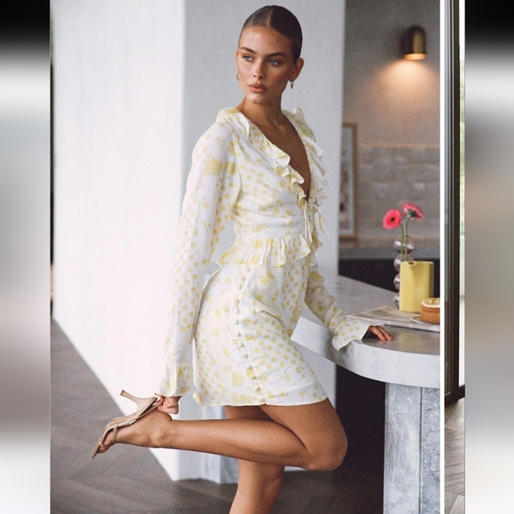 Sabo Alaira Yellow Floral Mini Dress Size M - Picture 2 of 10